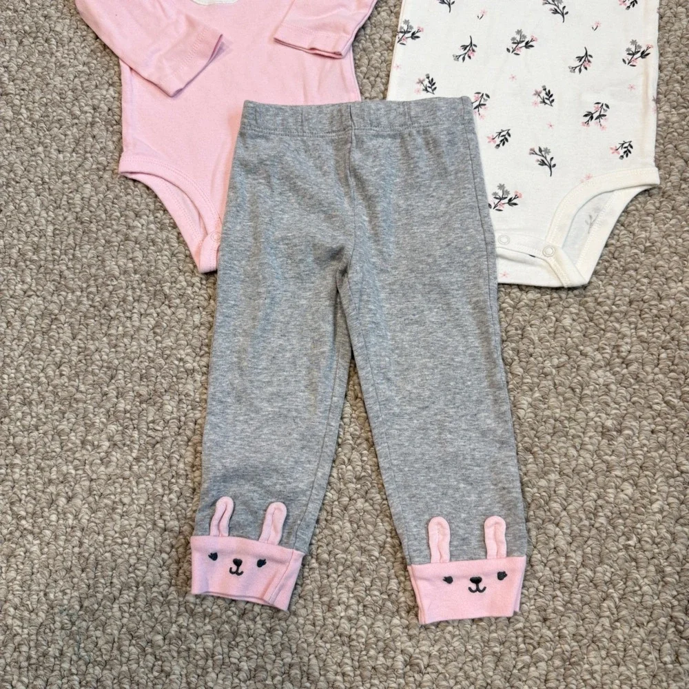 Carters Baby Girls 3 Piece Bunny Floral Bodysuit and Leggings Set Size 18 Months